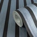 Metallic blå non-woven tapet med sort skandinavisk akustisk træpanel look luksus tapet