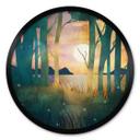 Póster Bosque mágico al atardecer - SpaceFrog Designs - Redondo
