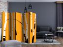 Screen room divider - Birketræer på orange baggrund, 3-delt