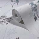 Papel pintado no tejido flores, hojas florales moderno mate en blanco verde