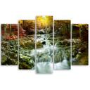 5 stykke lærred Print Autumn Forest Waterfall Rocks
