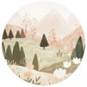 Pastelfarvet bjerglandskab med blomster Fototapet - Treechild - Rundt - Selvklæbende/ikke-vævet