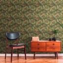 Papel pintado con motivo selva verde - Papel pintado no tejido con flores en rojo azul