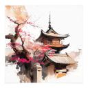 Póster de tela Pagoda japonesa con cerezos en flor - Jaszke - Cuadrado