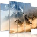 5 stykke lærredstryk Wolves Misty Forest Nature