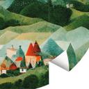 Tapet cirkel Treechild - Small village in the middle of green hills - vliesetapet/selvklæbende non-w