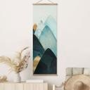 Póster de tela Montañas abstractas en dorado y azul - SpaceFrog Designs - Panorama