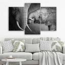 3 stykke lærredsprint Elefant sort og hvid