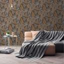 Papel pintado no tejido de diseño gráfico amarillo gris - papel pintado floral con hojas