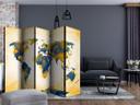 Screen room divider - Verdenskort - Sol og himmel , 5-delt - 225x172 cm