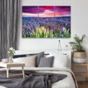 3 stykke lærredstryk, blomstereng lavendellandskab