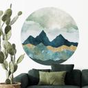 Vinilo decorativo de paisaje soleado en azul y dorado - SpaceFrog Designs - Redondo