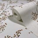 Papel pintado no tejido hojas, ramas naturaleza floral mate en blanco beige