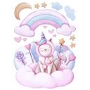 Muursticker set Thai - Eenhoorn Katje op een Wolk (14-delig)