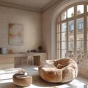 Ornamentalt tapet i beige guld - Ikke-vævet tapet med en blank struktur i et vintage-look