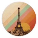 Cuadro de madera Bodart - Torre Eiffel retro con arco iris - Redondo