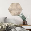 Houten Wanddecoratie bos bij het meer in beige mist - Ms Tiff