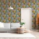 Papel pintado tropical petróleo y rojo óxido - Papel pintado no tejido en estilo jungla retro