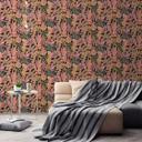 Papel pintado hojas negro naranja rosa - papel pintado tejido-no tejido plantas de la jungla