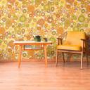 Ikke-vævet tapet med blomster gulgrøn - blomstertapet i retrostil - tapet med vintage mønster