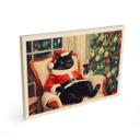 Cuadro de madera Gato de Navidad con vino - Melloi Art Prints