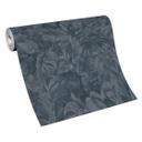 Non-woven tapet med junglemotiver i blå, grå