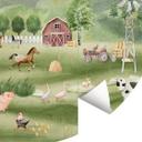 Tapet cirkel Oliver Robins - Farverig bondegård med dyr - vliesetapet/selvklæbende non-woven tapet