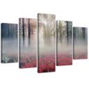 5 stykke lærred Print Fog Forest Glade Flowers