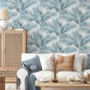 Papel pintado no tejido, papel pintado motivo hoja Cameo azul