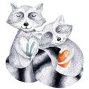 Sticker mural Kvilis - Couple de ratons laveurs