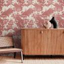 Fugletapet creme bordeaux - Ikke-vævet tapet med påfugle og blomster i et vintage-look
