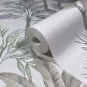 Papel pintado no tejido en gris verde árboles hojas selva naturaleza floral 