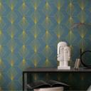 Geometrisk art deco-tapet mørkeblåt guld - moderne tapet med mønster - ikke-vævet tapet