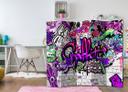 Skærm til rumdeling - Lilla graffiti, 5-delt - 225x172 cm