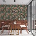 palme blade tapet beige grøn - blomstret non-woven tapet jungle motiv