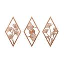 Decoración en madera conjunto hojas de ginkgo - forma de diamante - madera de caoba (3 piezas)