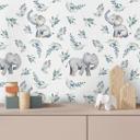 Tapet med mønster til børneværelset - sød babyelefant mellem boho-grene - UN Designs