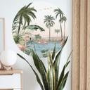 Sticker mural rond Kikki Belle - Oasis de flamants roses