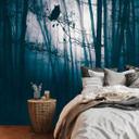 Forest Night Blue Black - ikke-vævet tapet med uglemotiv til stue og soveværelse