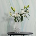 Papel pintado no tejido ondas, rayas gráfico moderno mate en blanco verde azul