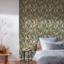 Papel pintado Jungla verde crema - Papel pintado no tejido floral con hojas y flores