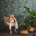 Papel pintado no tejido azul petróleo jungla papel pintado salón hojas de palmera
