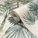 Non-woven tapet i beige grøn træer blade jungle blomster natur 