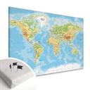 Tableau sur toile avec dos d'épingle - Carte du monde topographique