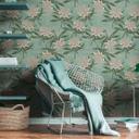 Papel pintado no tejido floral verde claro - papel pintado floral con flores blancas