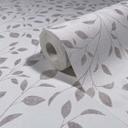Papel pintado no tejido hojas naturaleza floral mate en blanco grisáceo