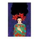 Póster de tela mujer con corona de flores rojas y pájaro - Hülya
