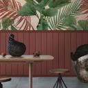 Junglegrønt med rødt beige træpaneltapet - tropisk ikke-vævet tapet, der kan udvides