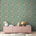 Papel pintado estampado con hojas y hierbas verde turquesa - papel pintado tejido-no tejido jungla