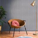 Metallic blå non-woven tapet med sort skandinavisk akustisk træpanel look luksus tapet